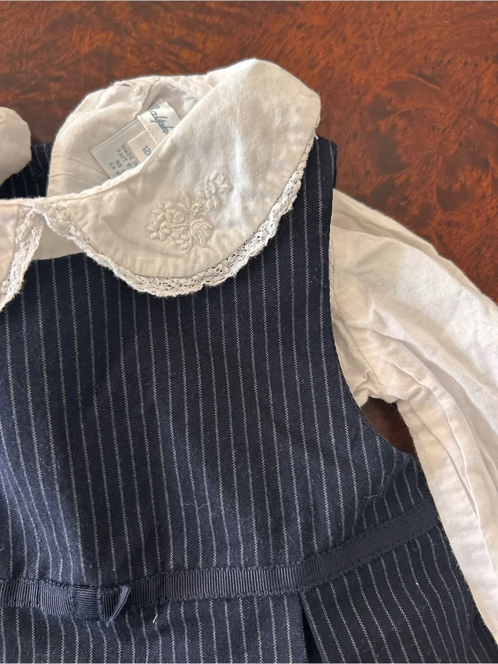 vintage Ralph Lauren 2 Pc Baby girls 12 m Navy pinafore dress set White Blouse